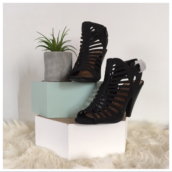 Shoes - Black Peep Toe Sling Back Booties